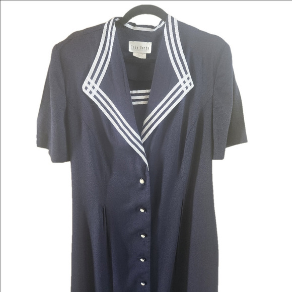 16W Blue & White VINTAGE Lady Dorby Button Dress - Picture 2 of 10